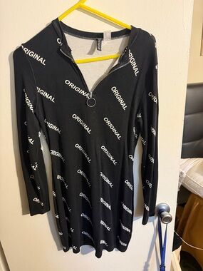 H&M Black Midi Dress with White 'ORIGINAL' Print